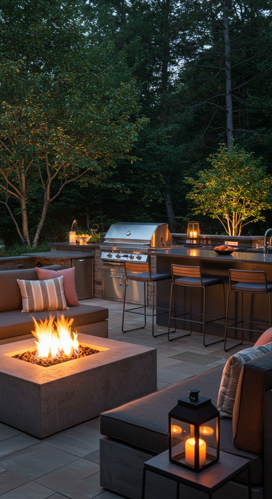 Outdoor BBQ Bar with Fire Pit